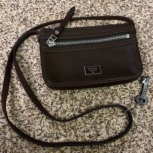 Fossil Dark Brown Leather Crossbody Bag